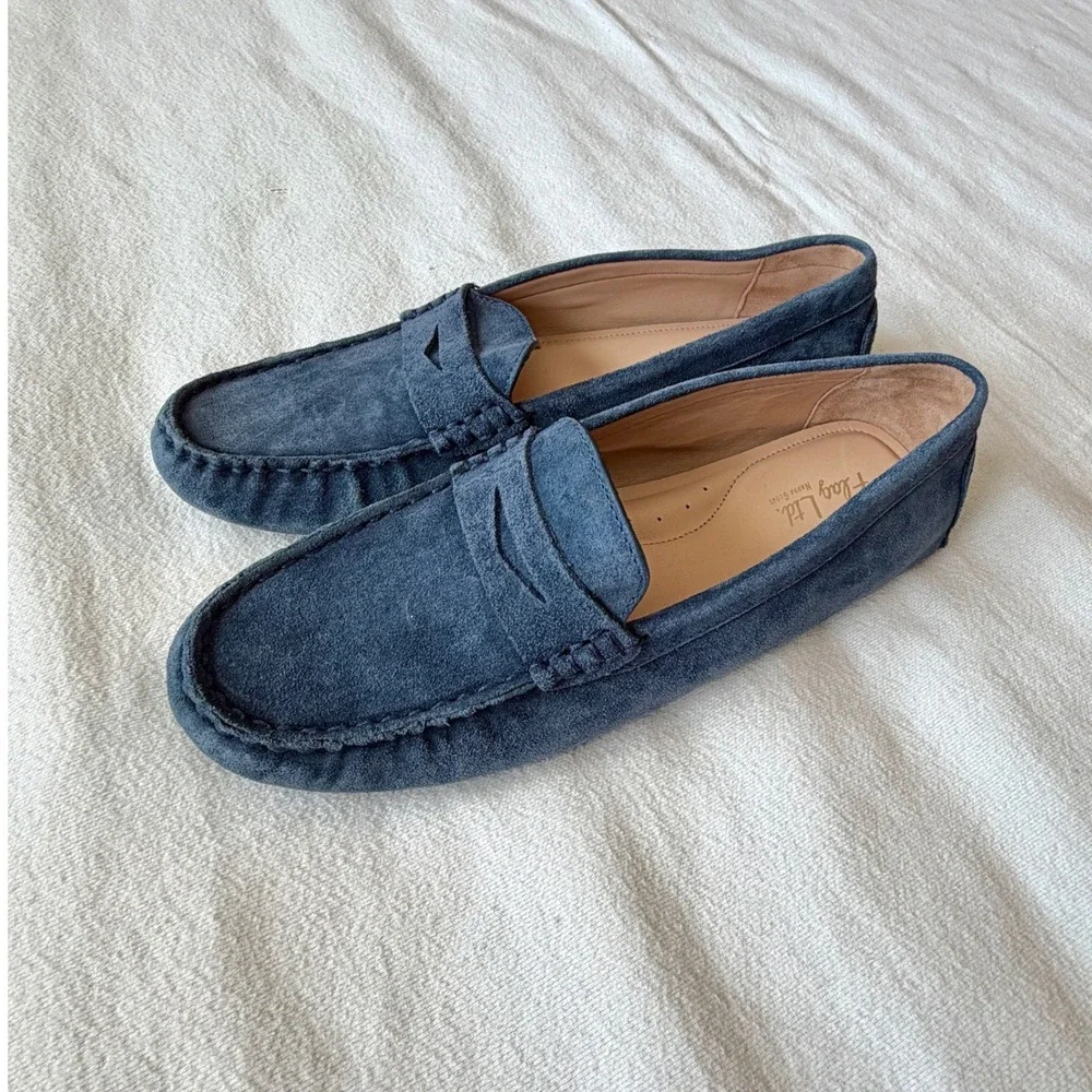 Flag Ltd. Navy Blue Suede Penny Loafers Driving Mocs 8.5M Made in Brazil
